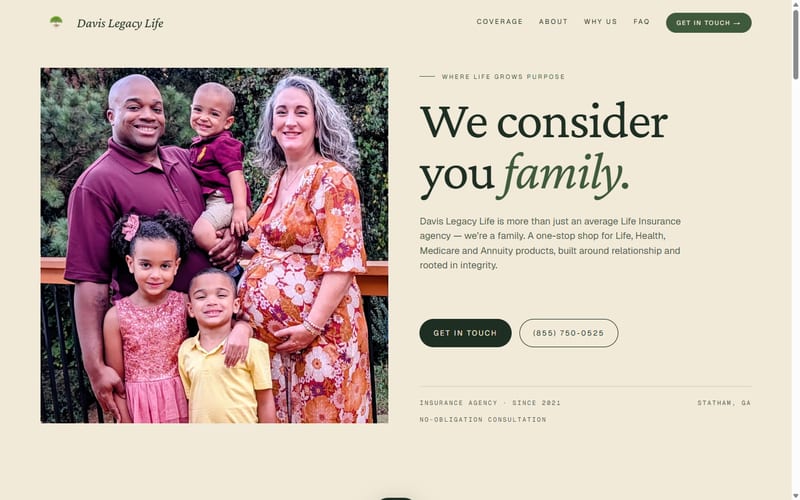 Davis Legacy Life website built by Wallman Solutions